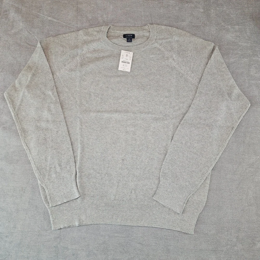 J.Crew Crewneck Sweater Men's Small Grey 100% Cotton Textured Raglan S CD617